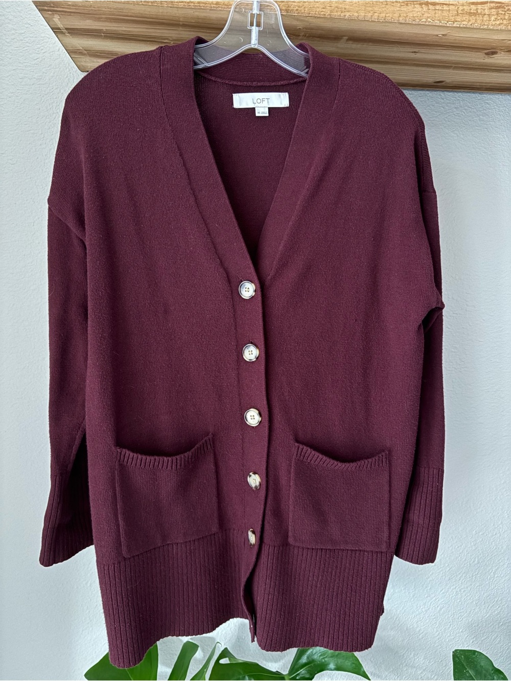 LOFT XS Women's Burgundy Button-Front Cardigan Sweater